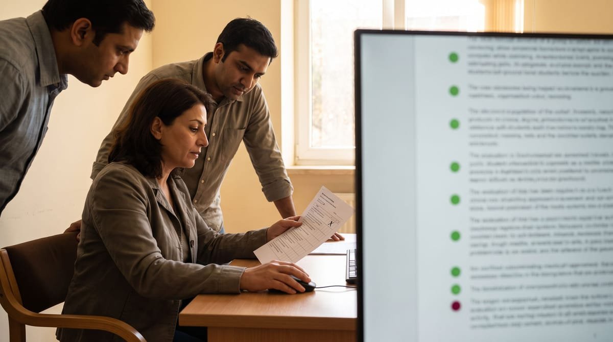 Where the score is overruled: A reviewer overruling a passing automated result and writing the reason on the evaluation form.