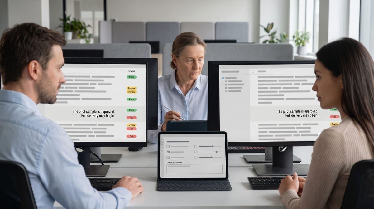 Human review field note: Pilot sample review before rare language translation production.