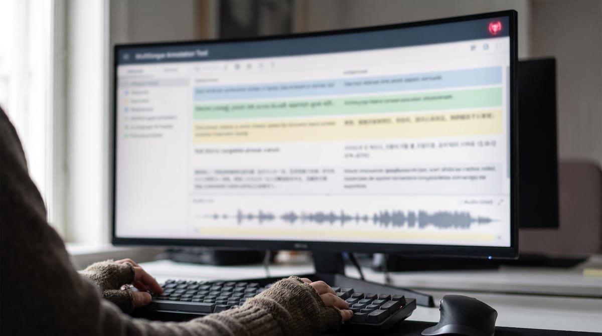 AI data annotation and labeling workspace with multilingual review and project tracking in view.