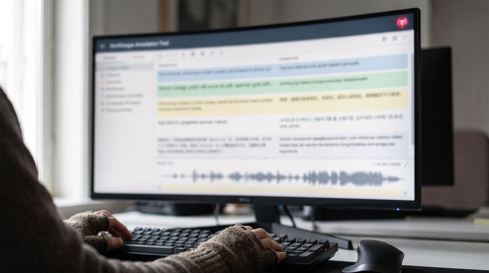AI data annotation and labeling workspace with multilingual review and project tracking in view.