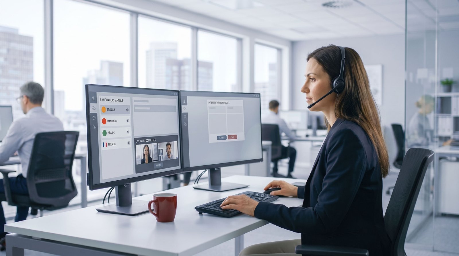 Interpretation Services Provider buyer guide: MoniSa interpreter and coordinator preparing multilingual live-assignment materials.
