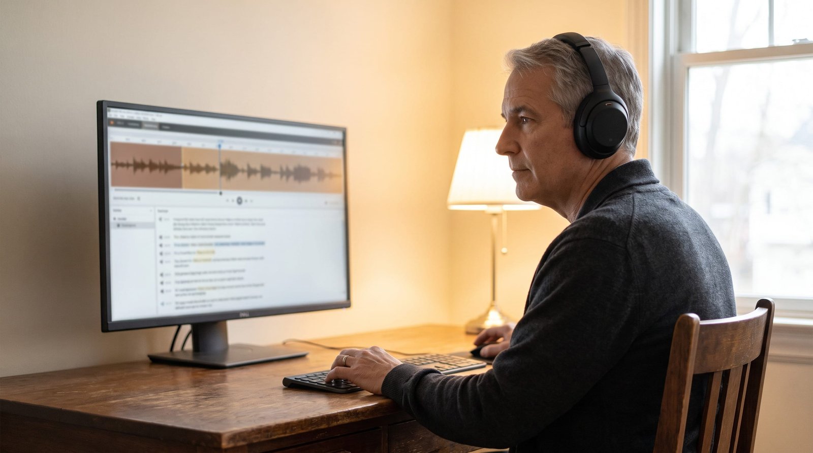 Regional-accent transcription: A transcriptionist working a regional-accent recording against its transcript.