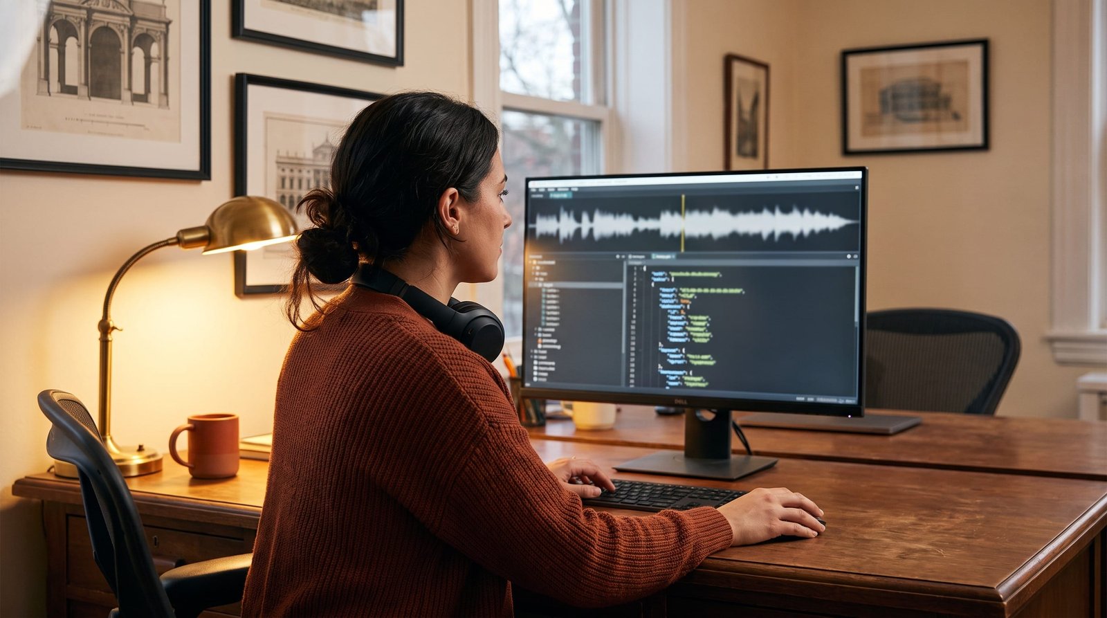 Maithili ASR transcription visual: A speech engineer checking recognised audio against its structured output format.