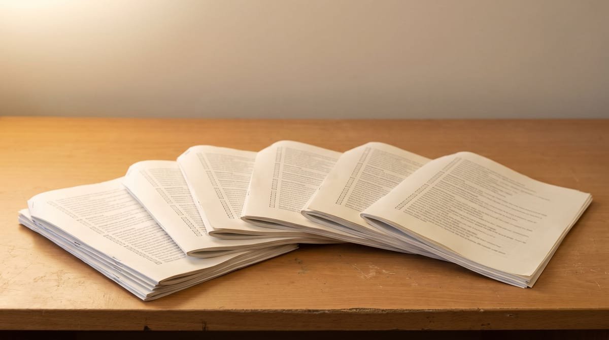 Seven, published in full: Seven printed checklists fanned out, each a different length.