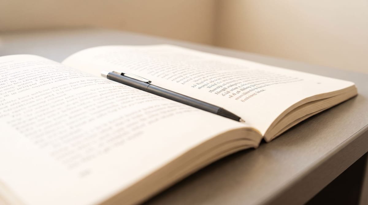 Chamorro translation visual: A pronunciation notebook with a pen resting in the gutter.