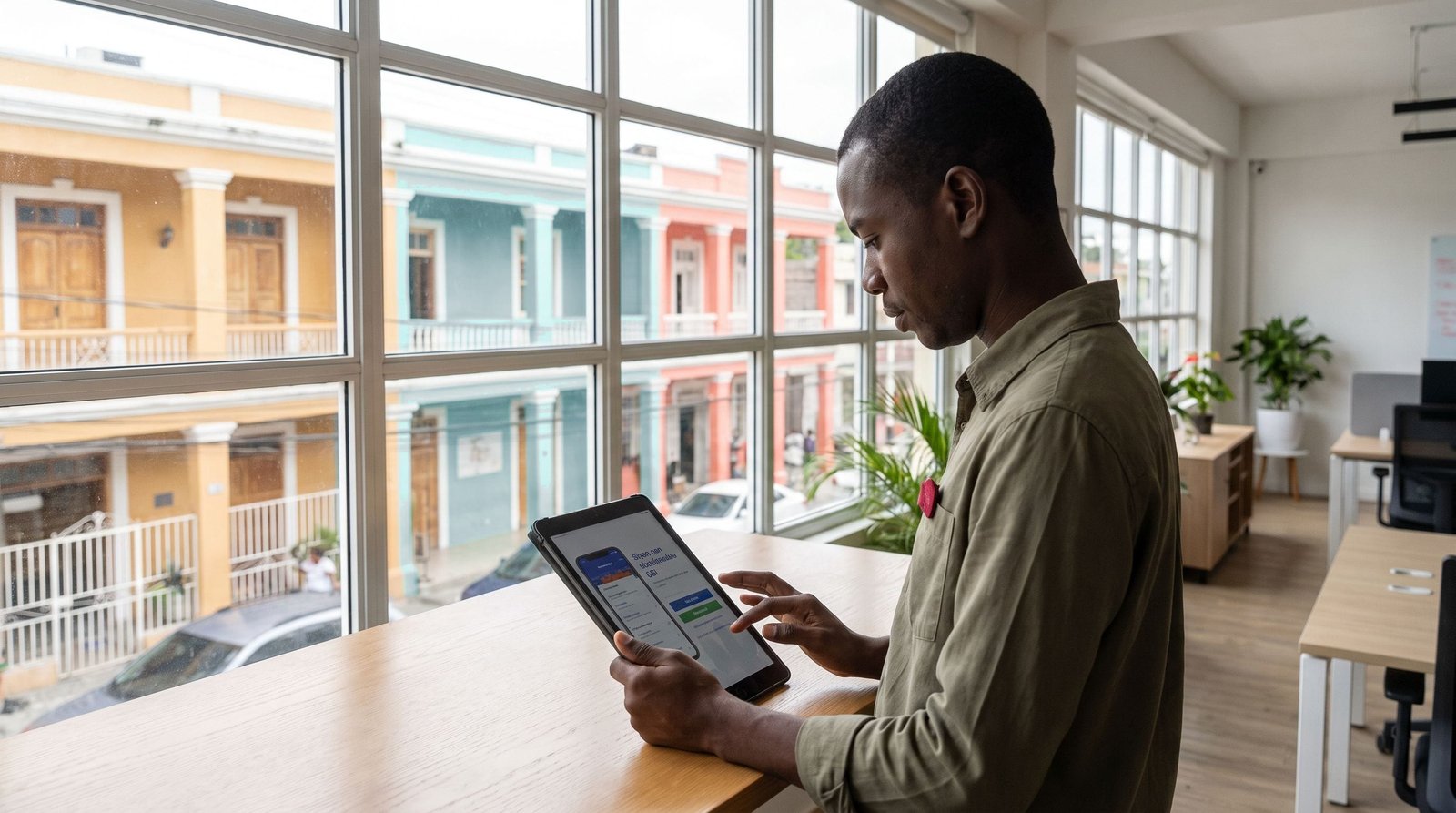 Haitian Creole translation visual: Haitian Creole language specialist preparing multilingual language data at a computer.