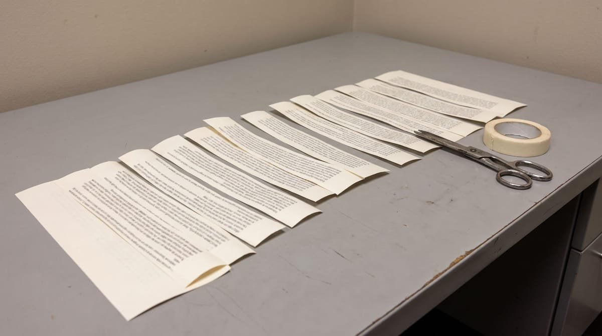 Ilocano translation visual: A caption strip cut into lengths and laid out in order.