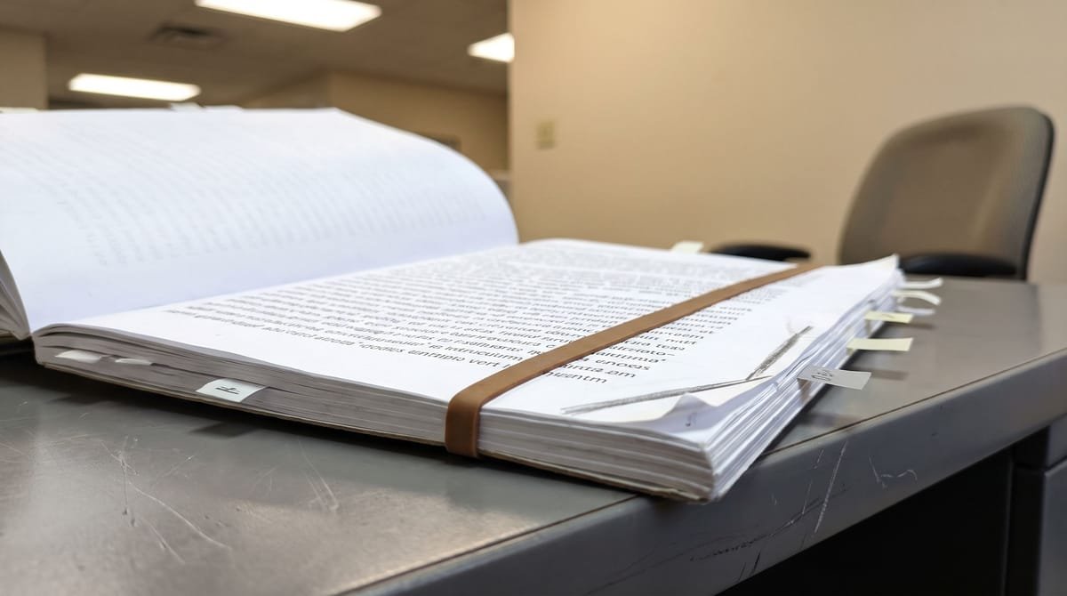 K'iche' translation visual: A field notebook with a rubber band still round it.