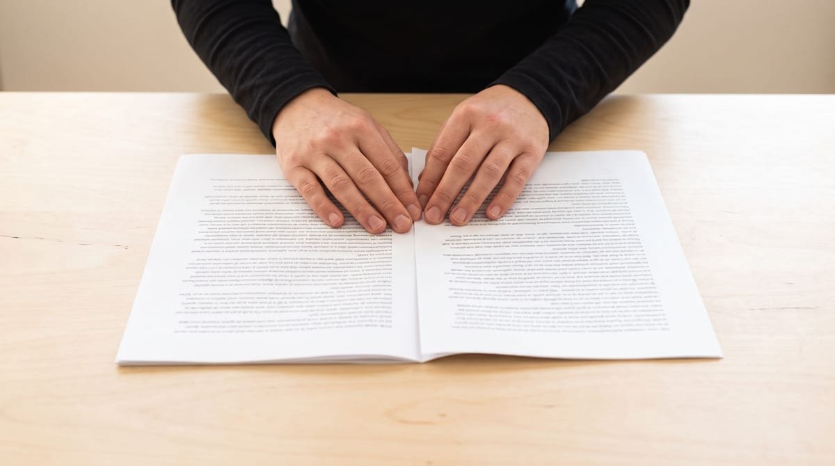 Swahili translation visual: Hands pressing a fold down the centre of a word list.