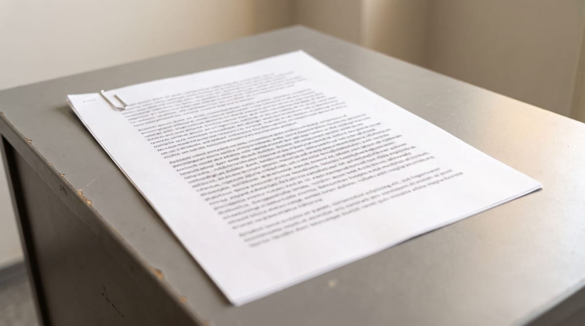 Wolof translation visual: A page of notes with a paperclip run onto the top corner.