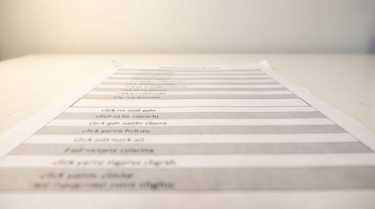 Zulu translation visual: A printed roster with alternate rows shaded and one row left blank.