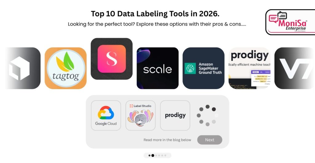 Top 10 data labeling tools 2026 banner with tool logos.